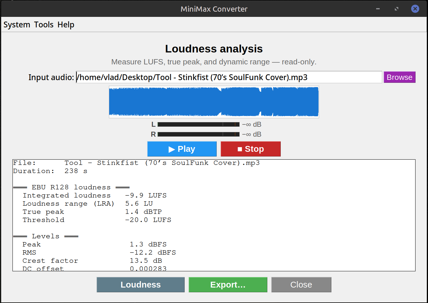 EBU R128 Audio Loudness Analyzer screenshot