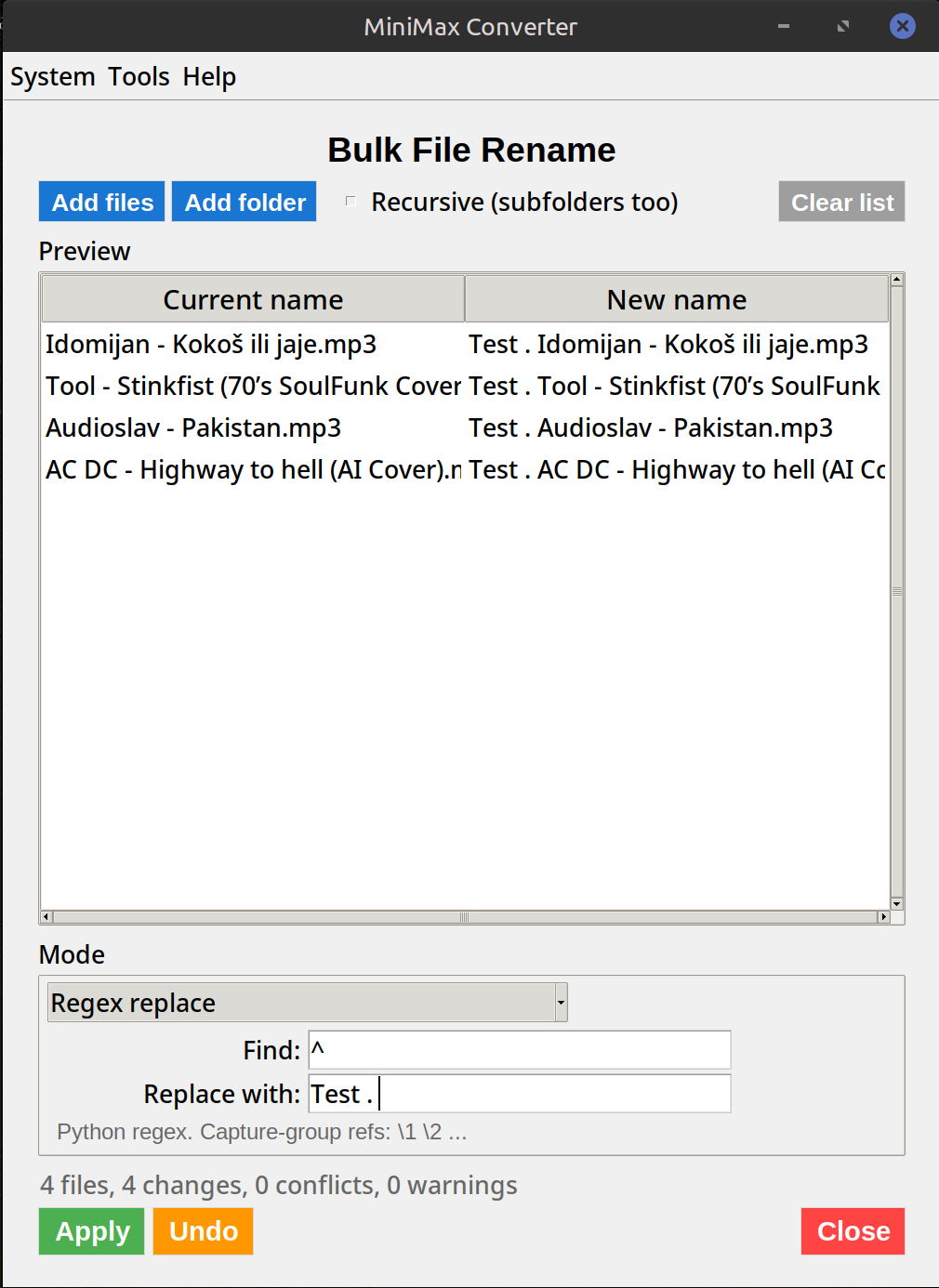 Bulk Rename Files — 12 Modes with Preview + Undo screenshot