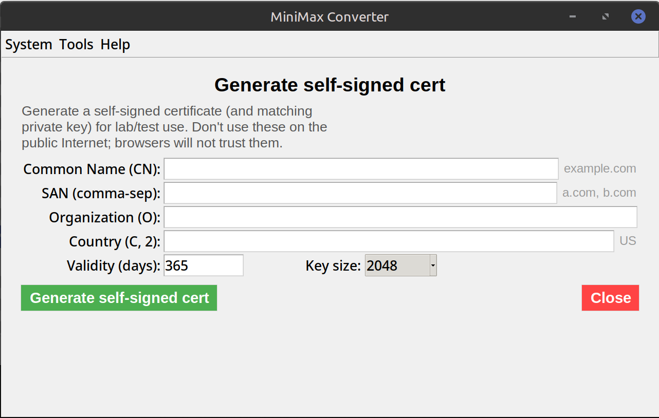 Generate a Self-Signed Certificate — screenshot